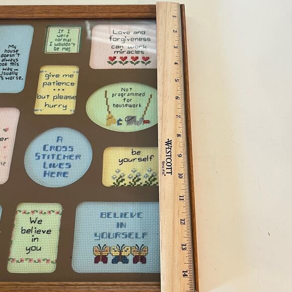 Vintage Framed Cross Stitch Sampler Inspirational Sayings Wall Art 14.5"x11.5" - Picture 14 of 16